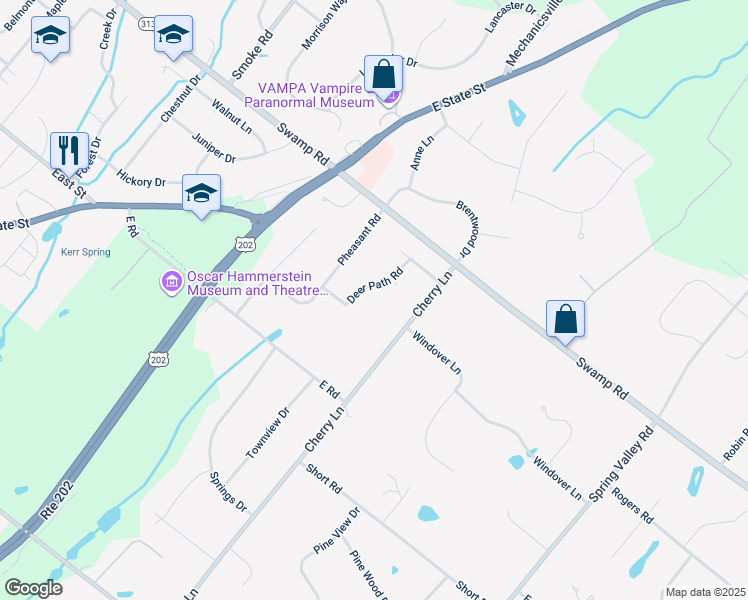 map of restaurants, bars, coffee shops, grocery stores, and more near 27 Deer Path Road in Doylestown