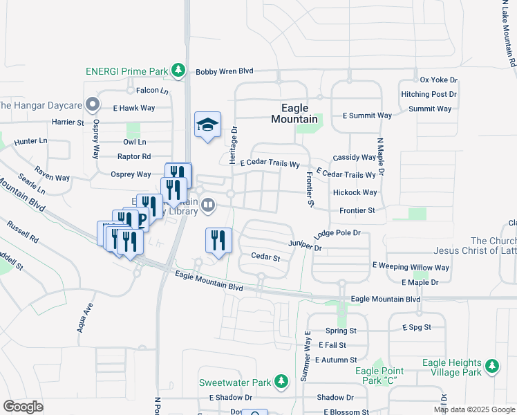 map of restaurants, bars, coffee shops, grocery stores, and more near 1796 American Way in Eagle Mountain