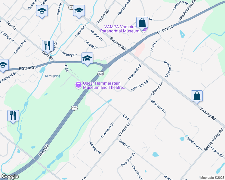 map of restaurants, bars, coffee shops, grocery stores, and more near 83 Pheasant Road in Doylestown