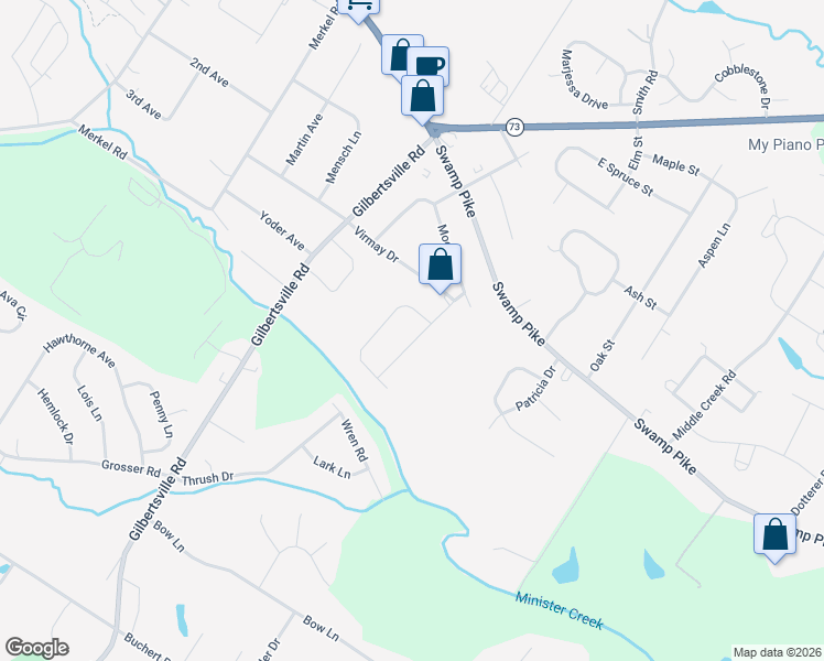 map of restaurants, bars, coffee shops, grocery stores, and more near 35 Pine Lane in Gilbertsville