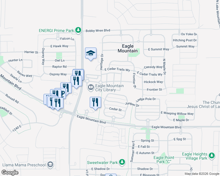 map of restaurants, bars, coffee shops, grocery stores, and more near 4257 North Magnolia Circle in Eagle Mountain