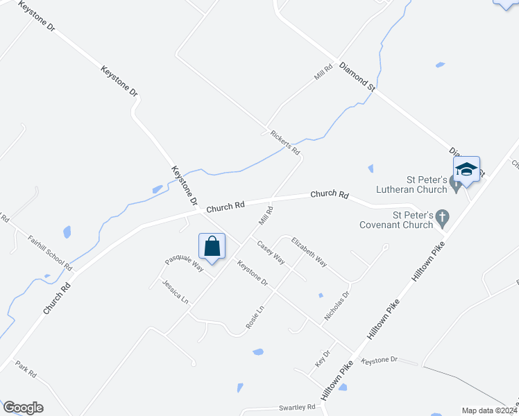 map of restaurants, bars, coffee shops, grocery stores, and more near 744 Church Road in Hatfield