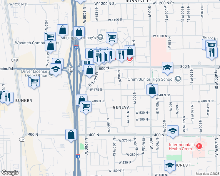 map of restaurants, bars, coffee shops, grocery stores, and more near 674 North 1060 West in Orem