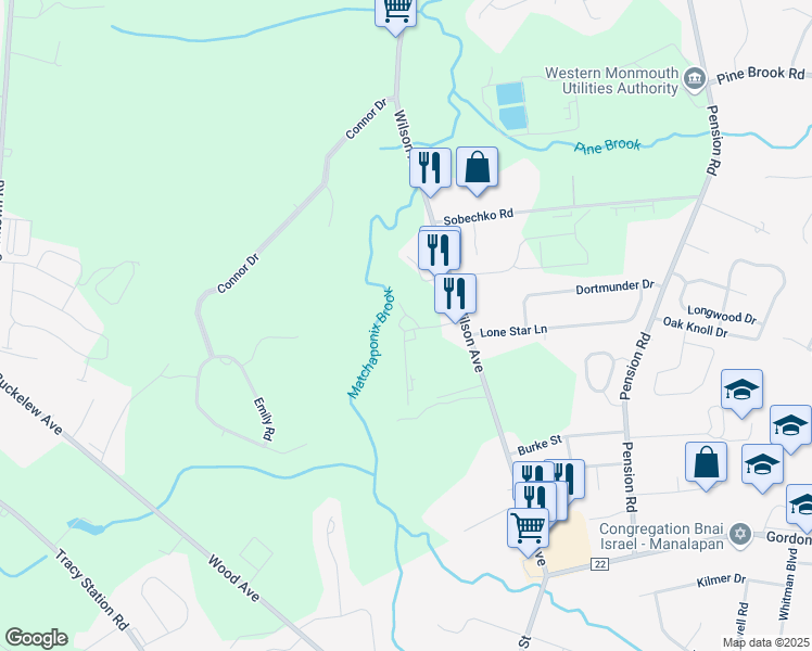 map of restaurants, bars, coffee shops, grocery stores, and more near 11 Herbert Drive in Manalapan Township