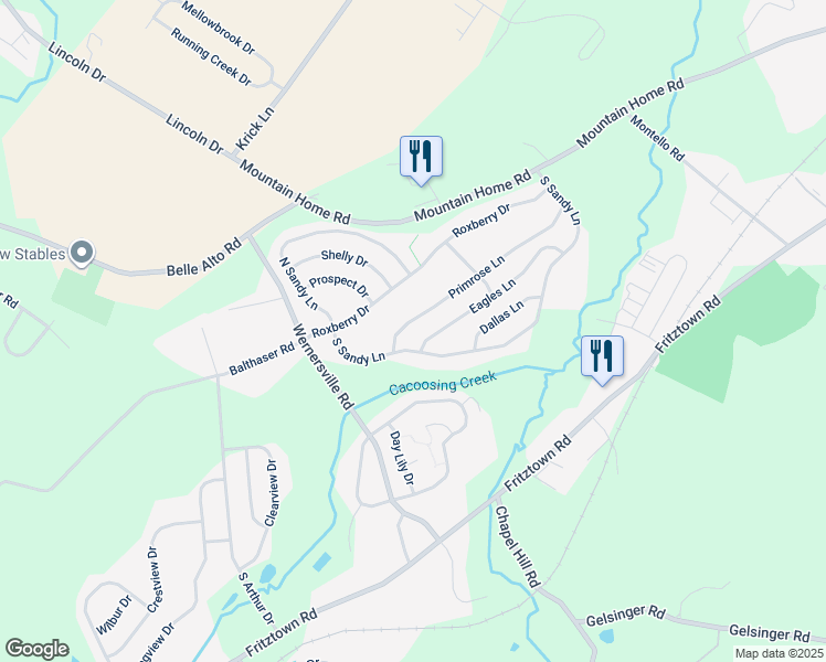 map of restaurants, bars, coffee shops, grocery stores, and more near 118 Primrose Lane in Reading