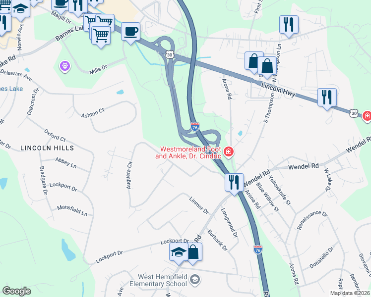 map of restaurants, bars, coffee shops, grocery stores, and more near 631 Turnpike Street in Irwin