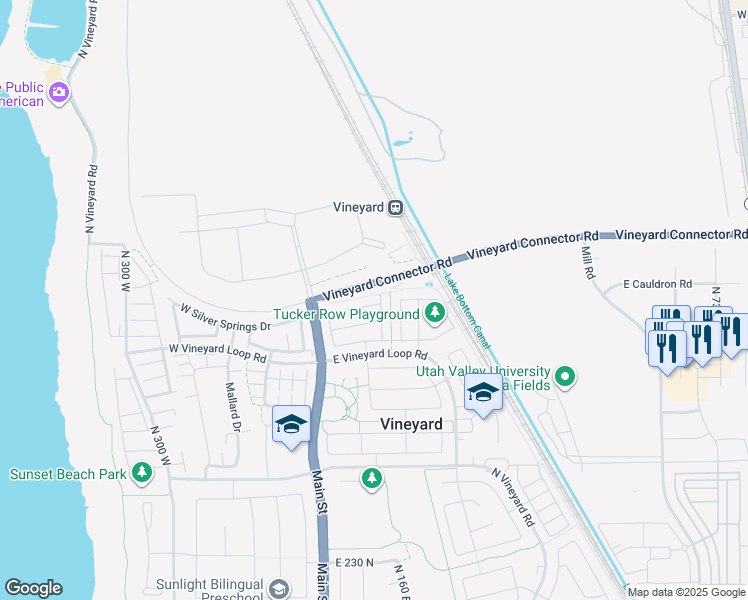 map of restaurants, bars, coffee shops, grocery stores, and more near 105 East 700 North in Vineyard
