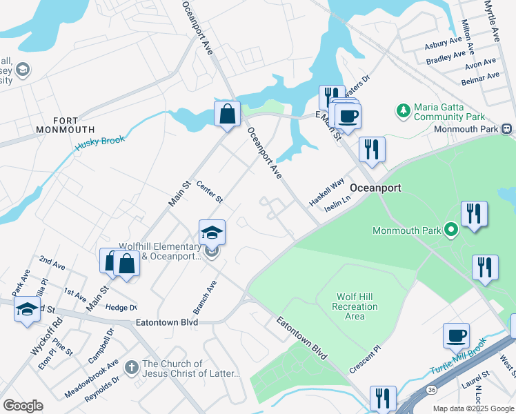 map of restaurants, bars, coffee shops, grocery stores, and more near 85 Paddock Court in Oceanport