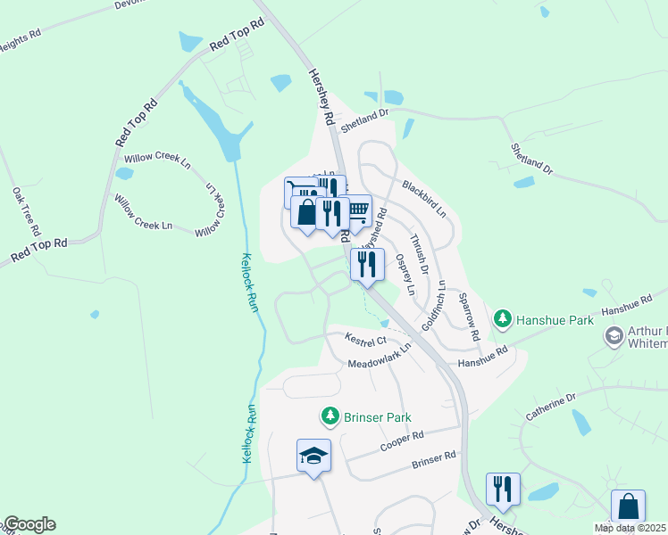 map of restaurants, bars, coffee shops, grocery stores, and more near 144 Merlin Drive in Hummelstown