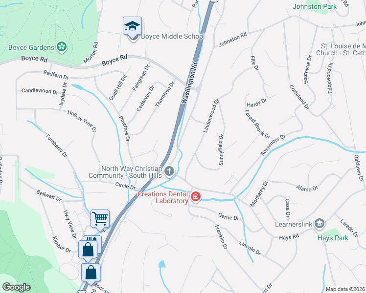 map of restaurants, bars, coffee shops, grocery stores, and more near 2661 Old Washington Road in Pittsburgh