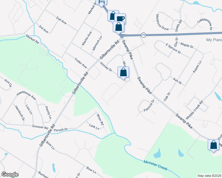 map of restaurants, bars, coffee shops, grocery stores, and more near 35 Pine Lane in Gilbertsville