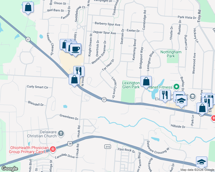 map of restaurants, bars, coffee shops, grocery stores, and more near 119 Tar Heel Drive in Delaware