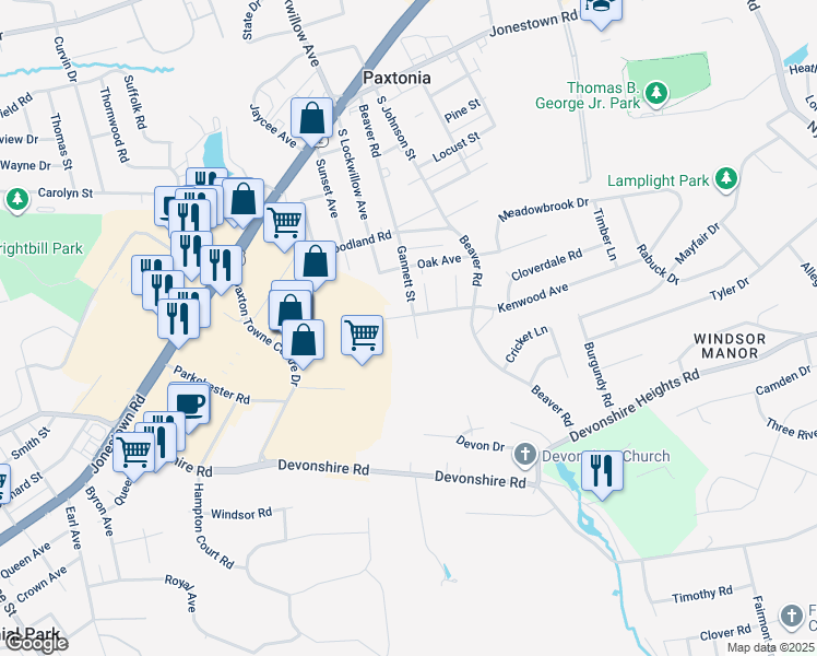 map of restaurants, bars, coffee shops, grocery stores, and more near 404 Gannett Street in Harrisburg