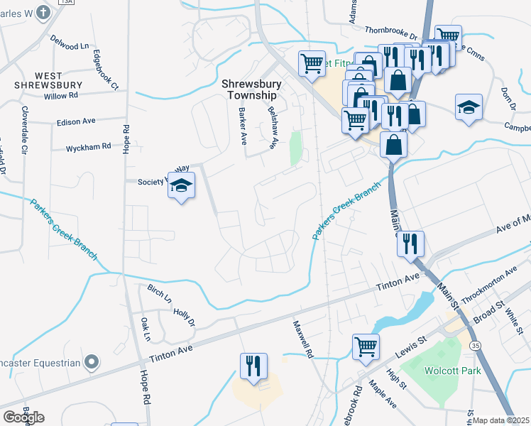 map of restaurants, bars, coffee shops, grocery stores, and more near 448 Crawford Street in Eatontown
