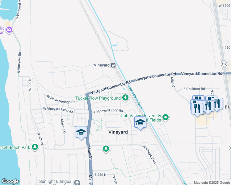 map of restaurants, bars, coffee shops, grocery stores, and more near 157 East 700 North in Vineyard