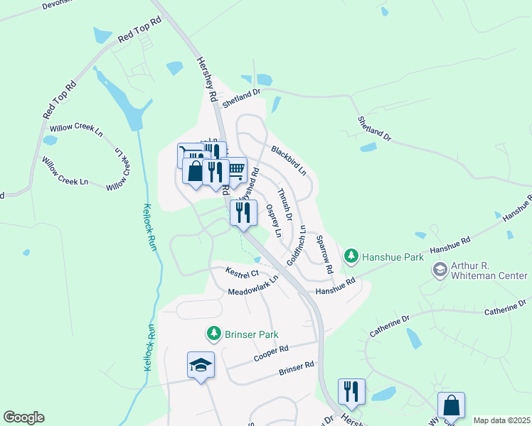 map of restaurants, bars, coffee shops, grocery stores, and more near 104 Hawk Court in Hummelstown