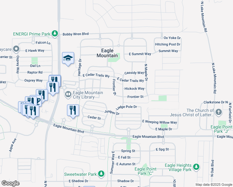 map of restaurants, bars, coffee shops, grocery stores, and more near 4304 Frontier Street in Eagle Mountain