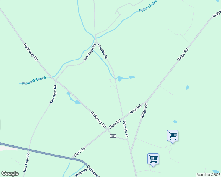map of restaurants, bars, coffee shops, grocery stores, and more near 1100 Pineville Road in New Hope