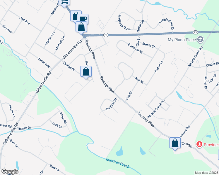 map of restaurants, bars, coffee shops, grocery stores, and more near 1627 Swamp Pike in Gilbertsville