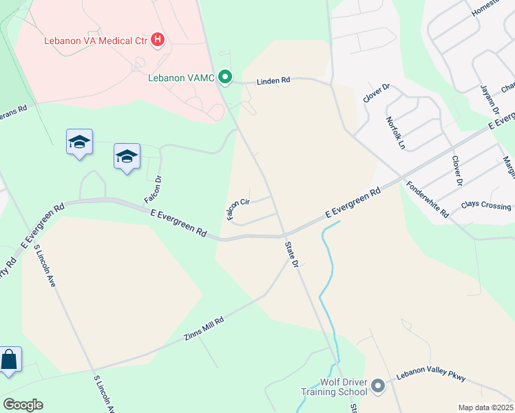 map of restaurants, bars, coffee shops, grocery stores, and more near 10 Falcon Circle in Lebanon