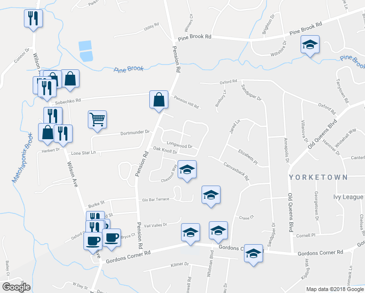 map of restaurants, bars, coffee shops, grocery stores, and more near 186 Longwood Drive in Englishtown