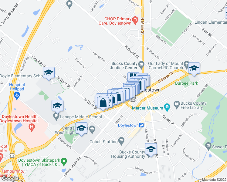 map of restaurants, bars, coffee shops, grocery stores, and more near 81 North Clinton Street in Doylestown