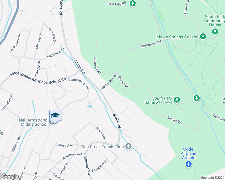 map of restaurants, bars, coffee shops, grocery stores, and more near 1753 Patrick Place in South Park Township