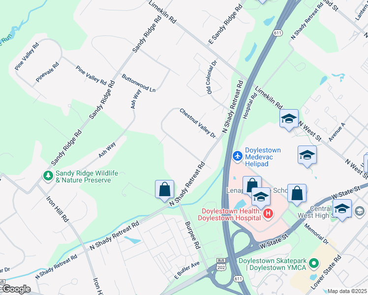 map of restaurants, bars, coffee shops, grocery stores, and more near 52 Chestnut Valley Drive in Doylestown