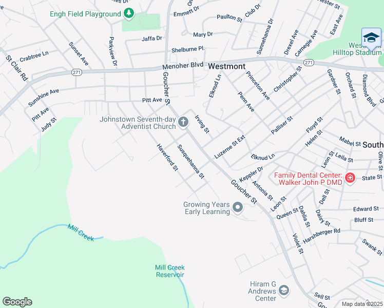map of restaurants, bars, coffee shops, grocery stores, and more near 1000-1028 Susquehanna St in Johnstown