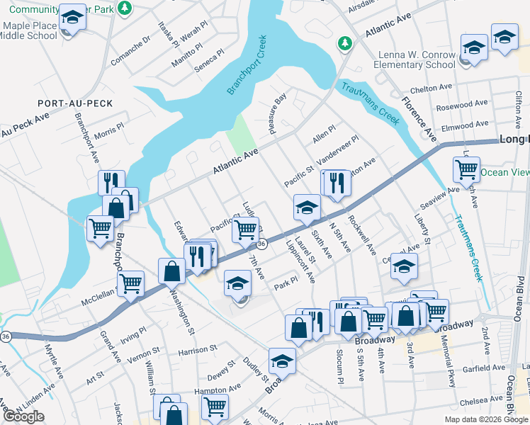 map of restaurants, bars, coffee shops, grocery stores, and more near 173 Ludlow Street in Long Branch