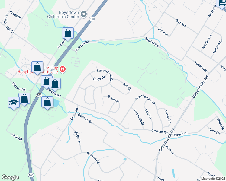 map of restaurants, bars, coffee shops, grocery stores, and more near 16 Ava Circle in Gilbertsville