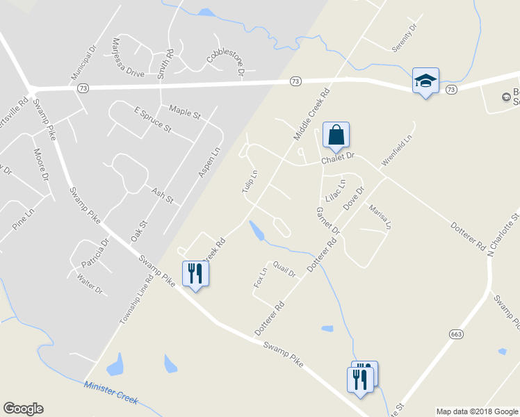 map of restaurants, bars, coffee shops, grocery stores, and more near 125 Fawn Drive in Gilbertsville