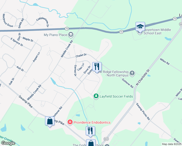 map of restaurants, bars, coffee shops, grocery stores, and more near 101 Marisa Lane in Gilbertsville