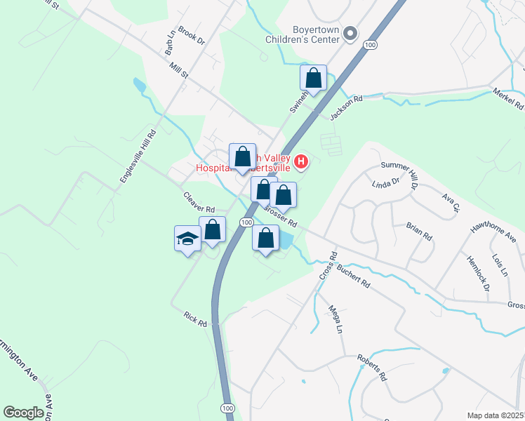 map of restaurants, bars, coffee shops, grocery stores, and more near 1000 Grosser Road in Gilbertsville