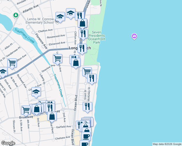 map of restaurants, bars, coffee shops, grocery stores, and more near 48 Marine Terrace in Long Branch
