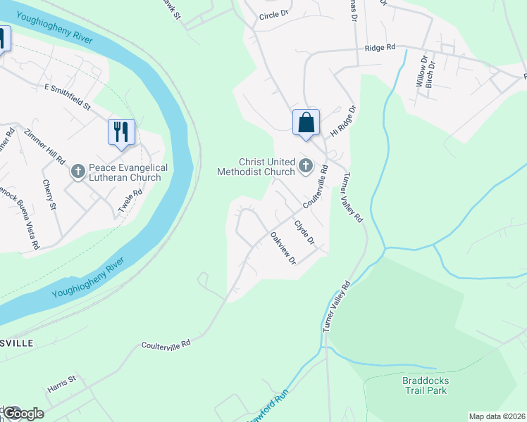 map of restaurants, bars, coffee shops, grocery stores, and more near 14270 Horseshoe Drive in White Oak