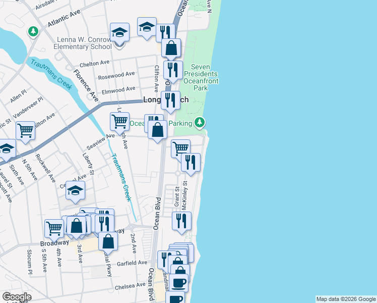 map of restaurants, bars, coffee shops, grocery stores, and more near 48 Marine Terrace in Long Branch