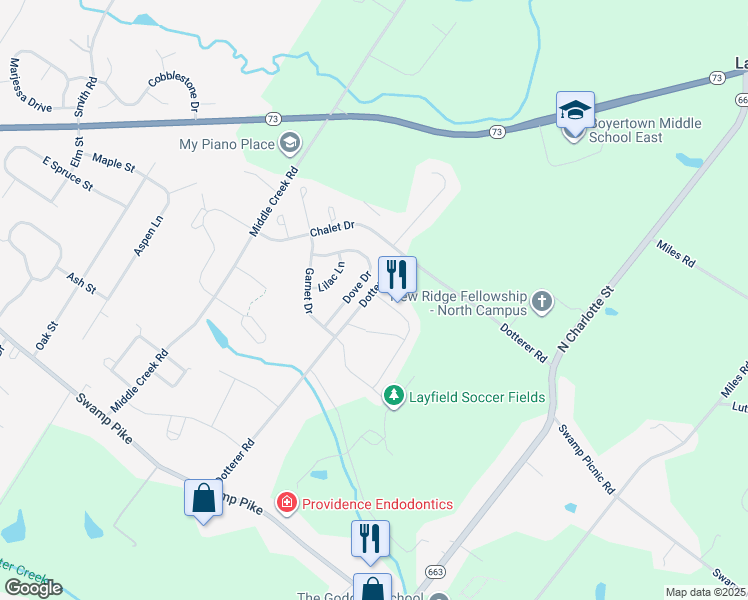 map of restaurants, bars, coffee shops, grocery stores, and more near 101 Marisa Lane in Gilbertsville