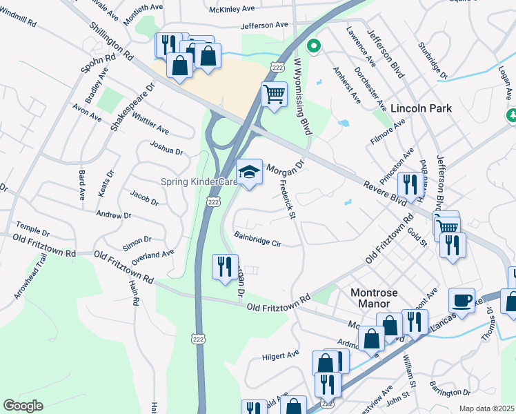 map of restaurants, bars, coffee shops, grocery stores, and more near 113 Canberra Court in Sinking Spring