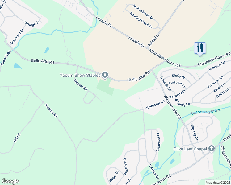 map of restaurants, bars, coffee shops, grocery stores, and more near 38 Belle Alto Road in Sinking Spring