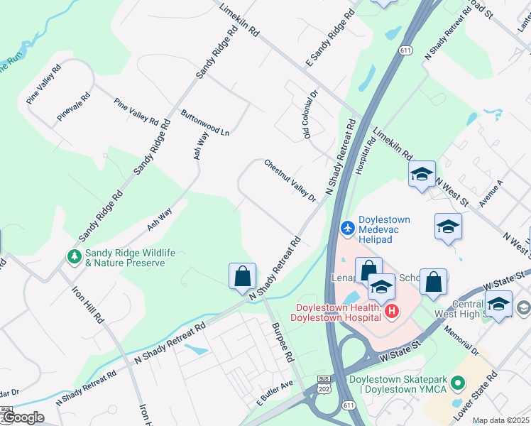 map of restaurants, bars, coffee shops, grocery stores, and more near 61 Chestnut Valley Drive in Doylestown