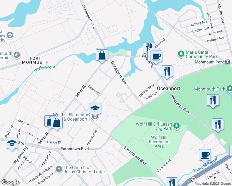 map of restaurants, bars, coffee shops, grocery stores, and more near 51 Steeplechase Court in Oceanport