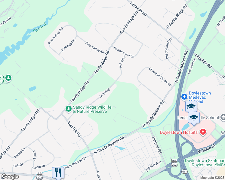 map of restaurants, bars, coffee shops, grocery stores, and more near 179 Ash Way in Doylestown