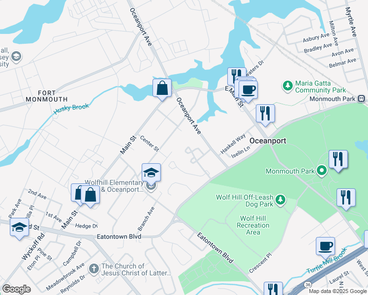 map of restaurants, bars, coffee shops, grocery stores, and more near 51 Steeplechase Court in Oceanport