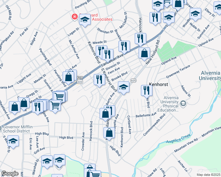 map of restaurants, bars, coffee shops, grocery stores, and more near 308 South Kenhorst Boulevard in Reading