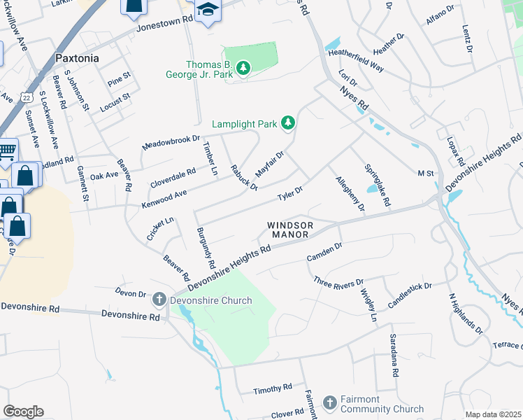 map of restaurants, bars, coffee shops, grocery stores, and more near 5929 Tyler Drive in Harrisburg