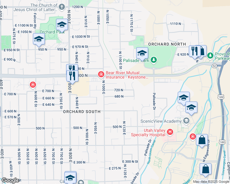 map of restaurants, bars, coffee shops, grocery stores, and more near 1062 680 North in Orem
