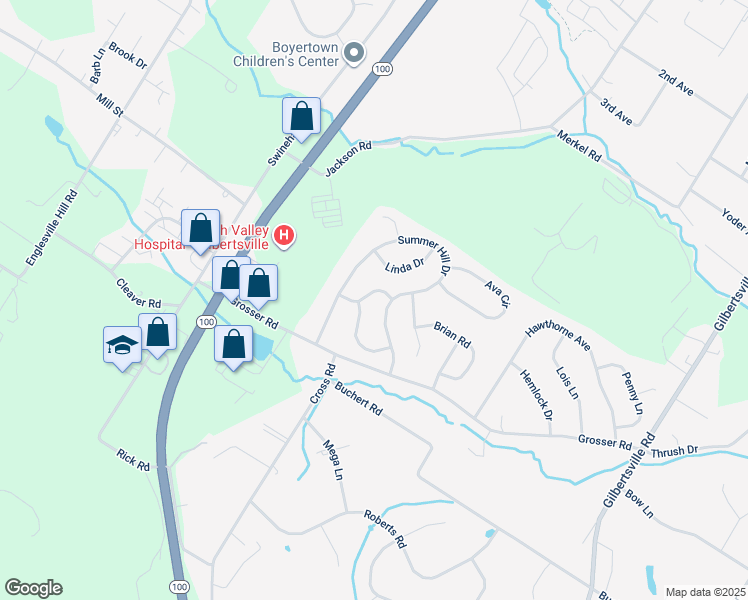 map of restaurants, bars, coffee shops, grocery stores, and more near 1160 Silcox Drive in Gilbertsville