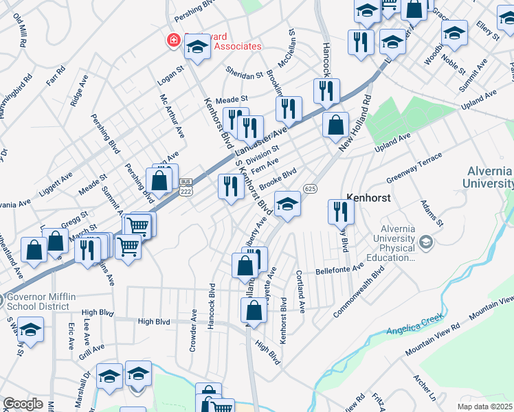 map of restaurants, bars, coffee shops, grocery stores, and more near 308 South Kenhorst Boulevard in Reading