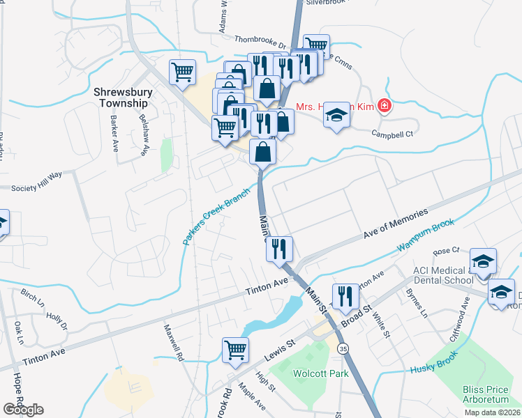 map of restaurants, bars, coffee shops, grocery stores, and more near Route 35 in Monmouth County